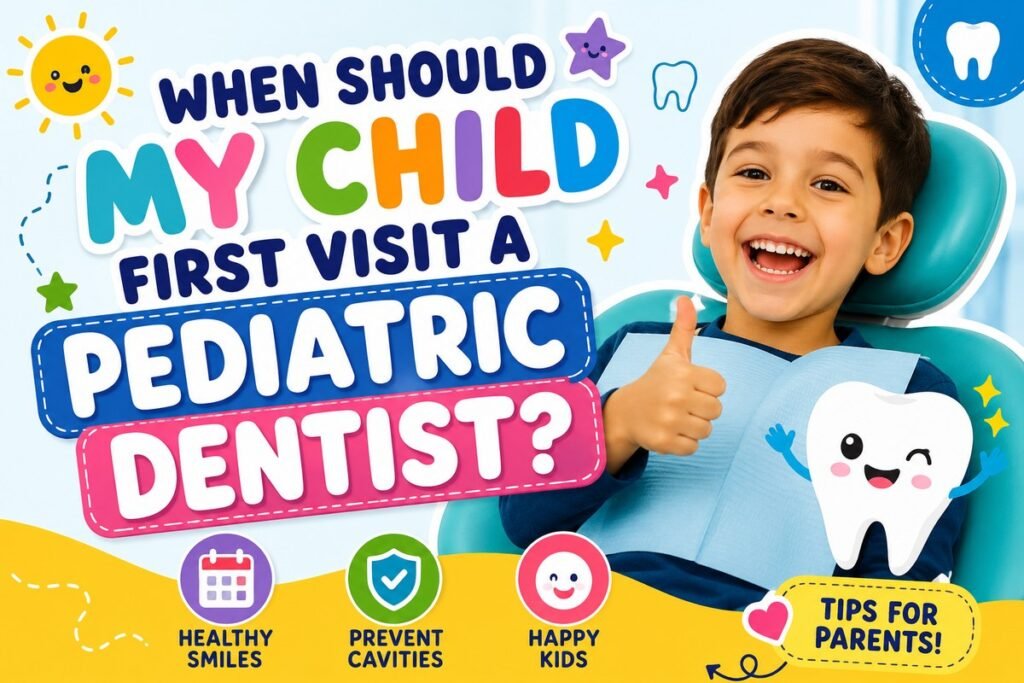 Smiling child giving a thumbs up in the dental chair — when should my child first visit a pediatric dentist in Chino