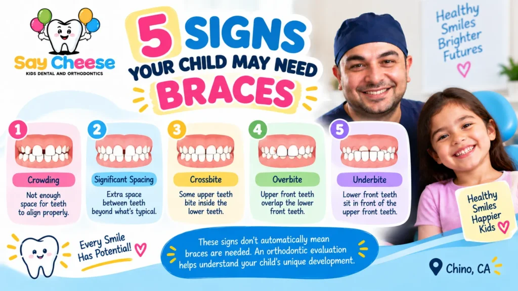 Five signs your child may need braces - crowding, spacing, crossbite, overbite, underbite